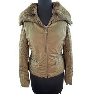 ADD Olive Green Long Sleeve Oversized Fur Collar Womens Down Jacket Size 2